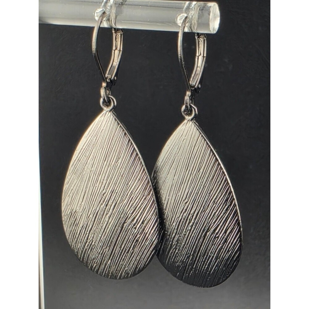Joan Rivers Oxidized Black Rain Drop 2" Chandelier Dangle Earrings Leverback